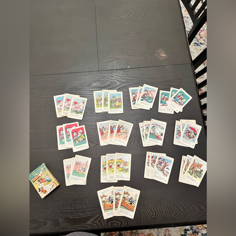 Vintage 1950 Mickey Mouse Funny Rummy Card Game complete set